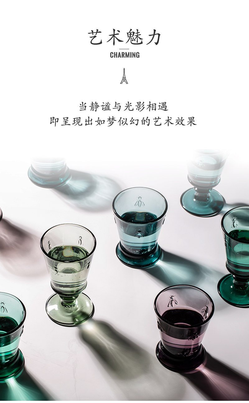法国原产La Rochère蜜蜂系列玻璃酒杯高脚杯水杯果汁杯 翡翠绿