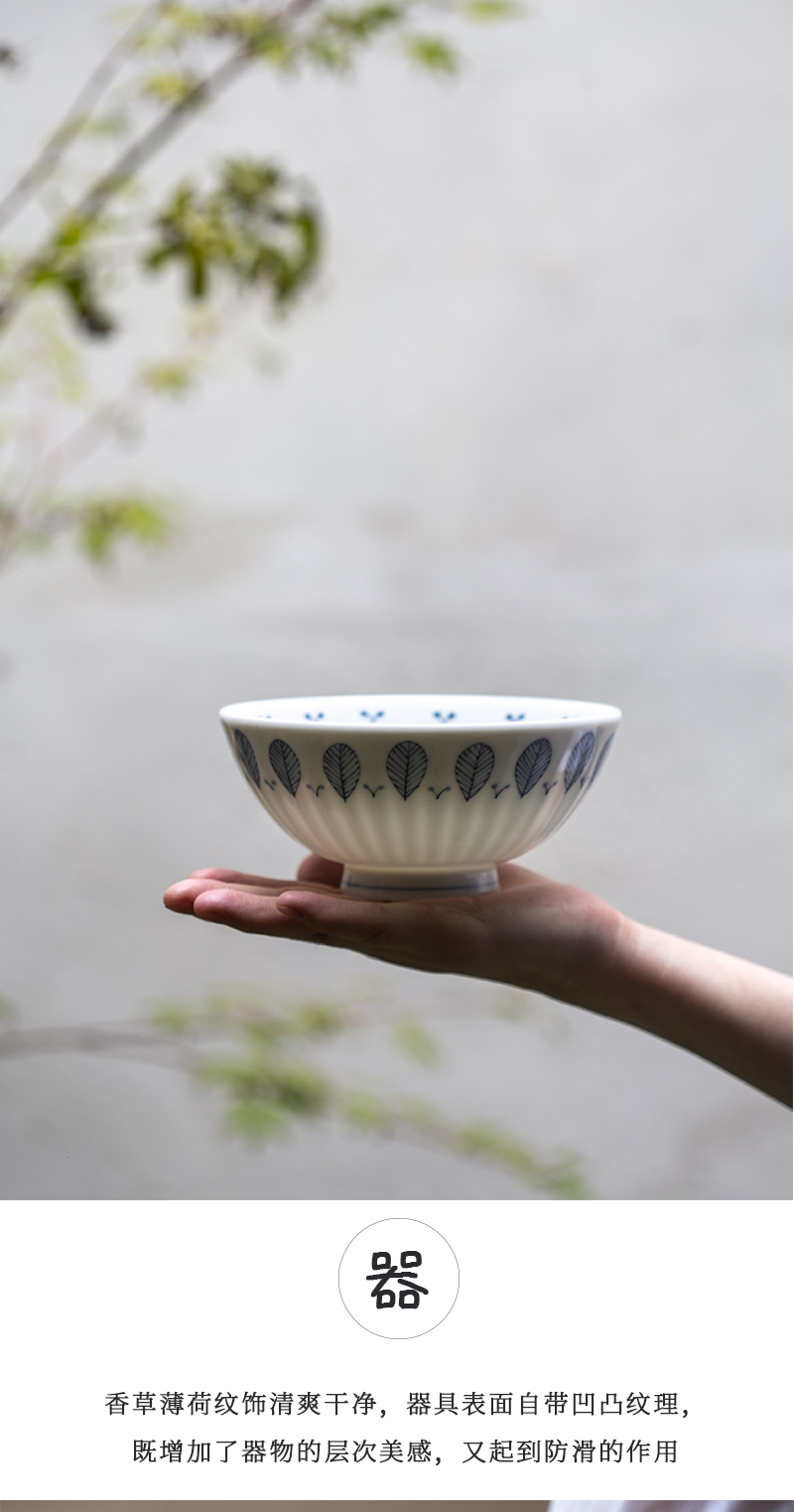 日本原产舍米蓝香草薄荷系列餐具餐盘餐碗 把手小碗