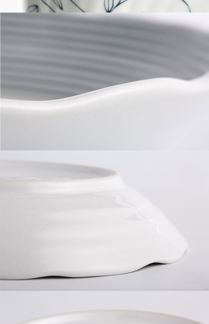 日本原产舍米蓝绘描系列虞美人深口碟大盘 深口盘 线纹