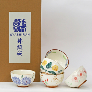 舍米蓝日式手绘花卉陶瓷碗具丼饭碗套装