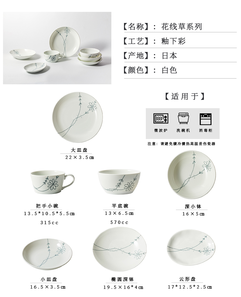 日本原产舍米蓝小花系列餐具餐盘餐碗 大皿盘