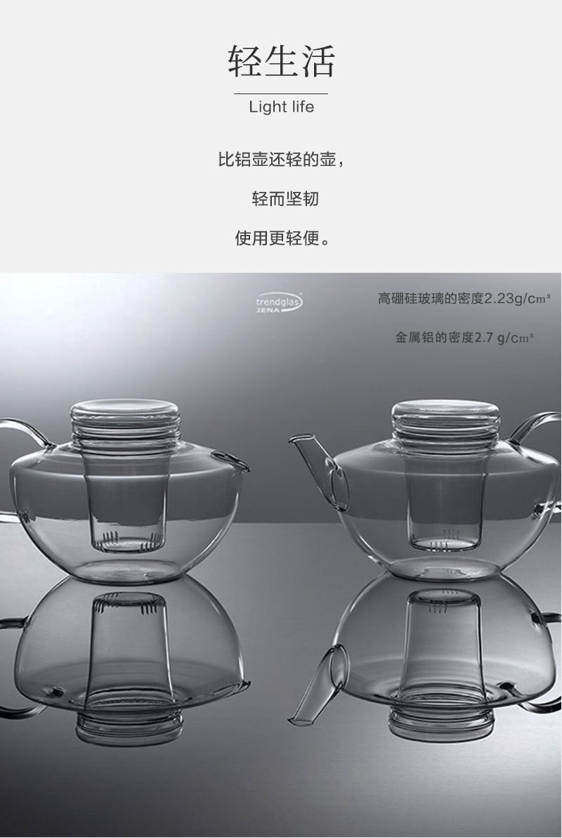 德国原产 trendglas JENA 耐热玻璃 烛光茶壶 1.2L 透明