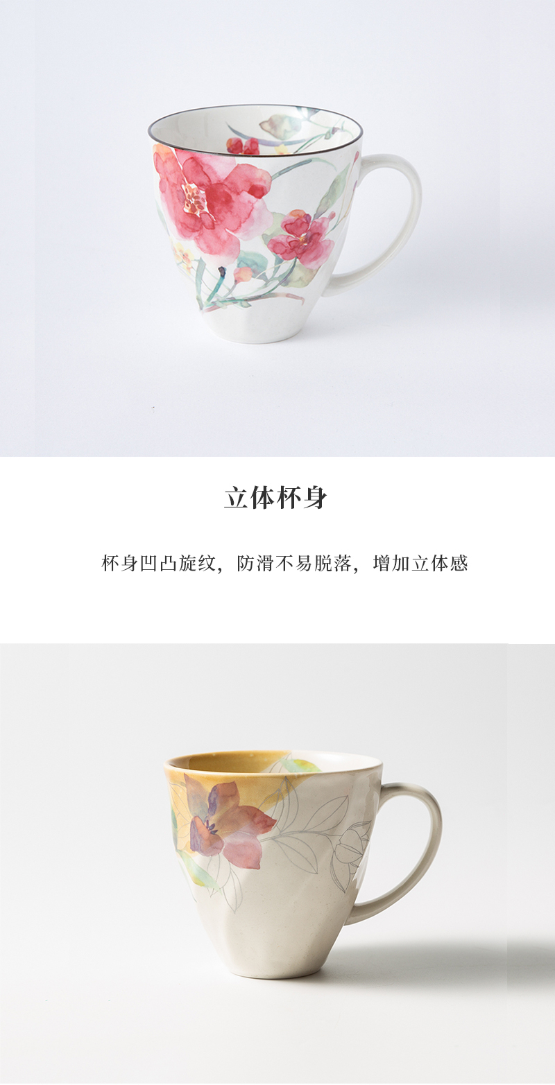 日本CERAMIC AI 十二月花系列美浓烧陶瓷杯马克杯水杯 单杯 一月 山茶花