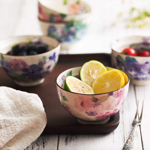 日本原产ceramic 蓝美浓烧陶瓷碗餐具5个装花工房 混色
