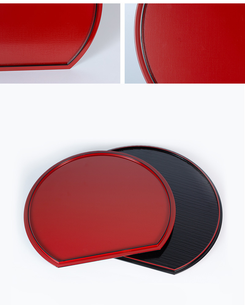 日本原产石田ISHIDA传统漆器ABS树脂两面可用 半月型托盘 黑色 L