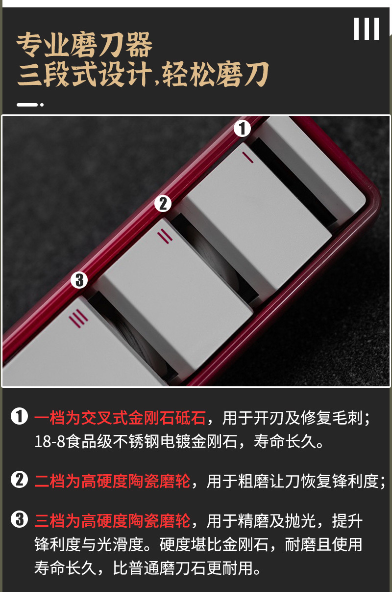 藤次郎同工厂三段式简易磨刀器FC-460,FC-462 蓝色
