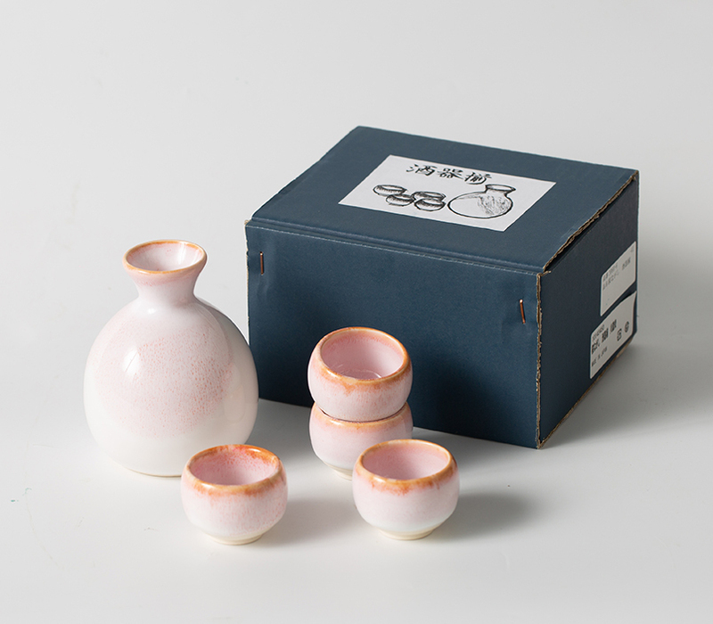 日本原产舍米蓝樱粉酒具五件套装（一壶四杯） 樱粉酒具五件套装