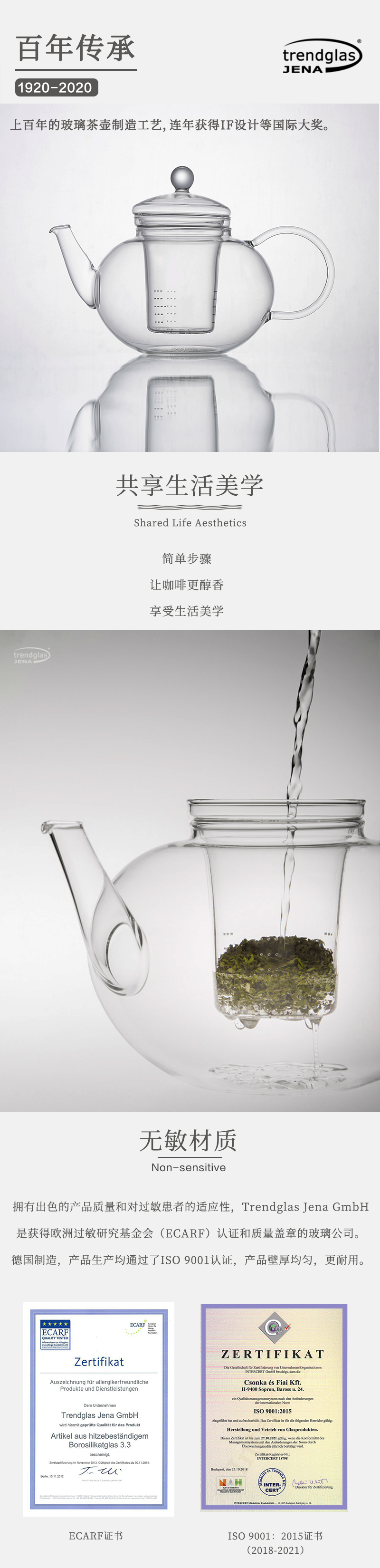 德国原产trendglas JENA耐热玻璃 MIKO激光打孔玻璃滤网 茶壶 透明
