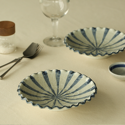 日本舍米蓝 古染釉波浪边系列餐具 古染釉波浪边 盘