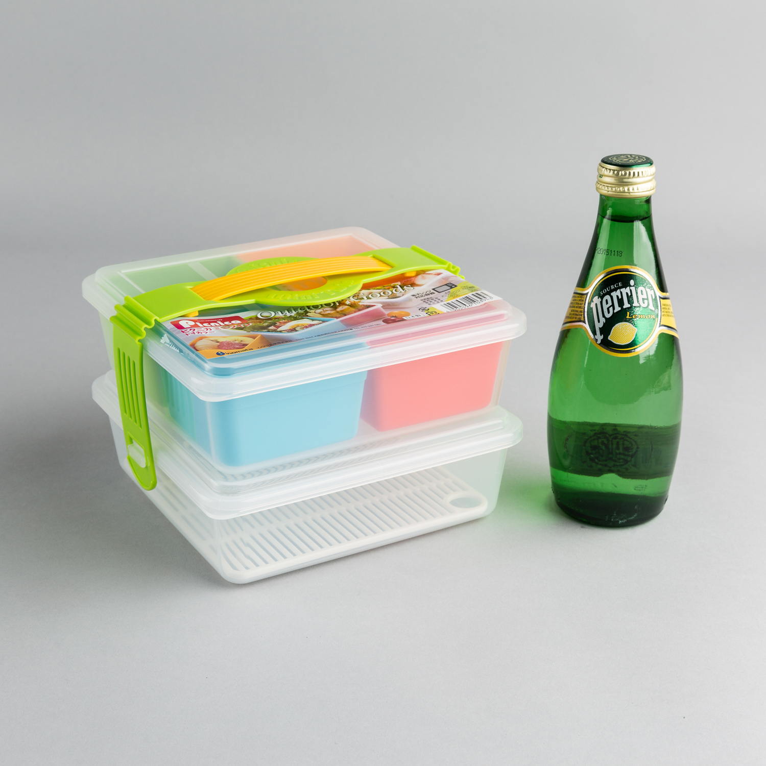 日本原产inomata便携式便当盒双层饭盒分格食盒带提手饭盒 彩色