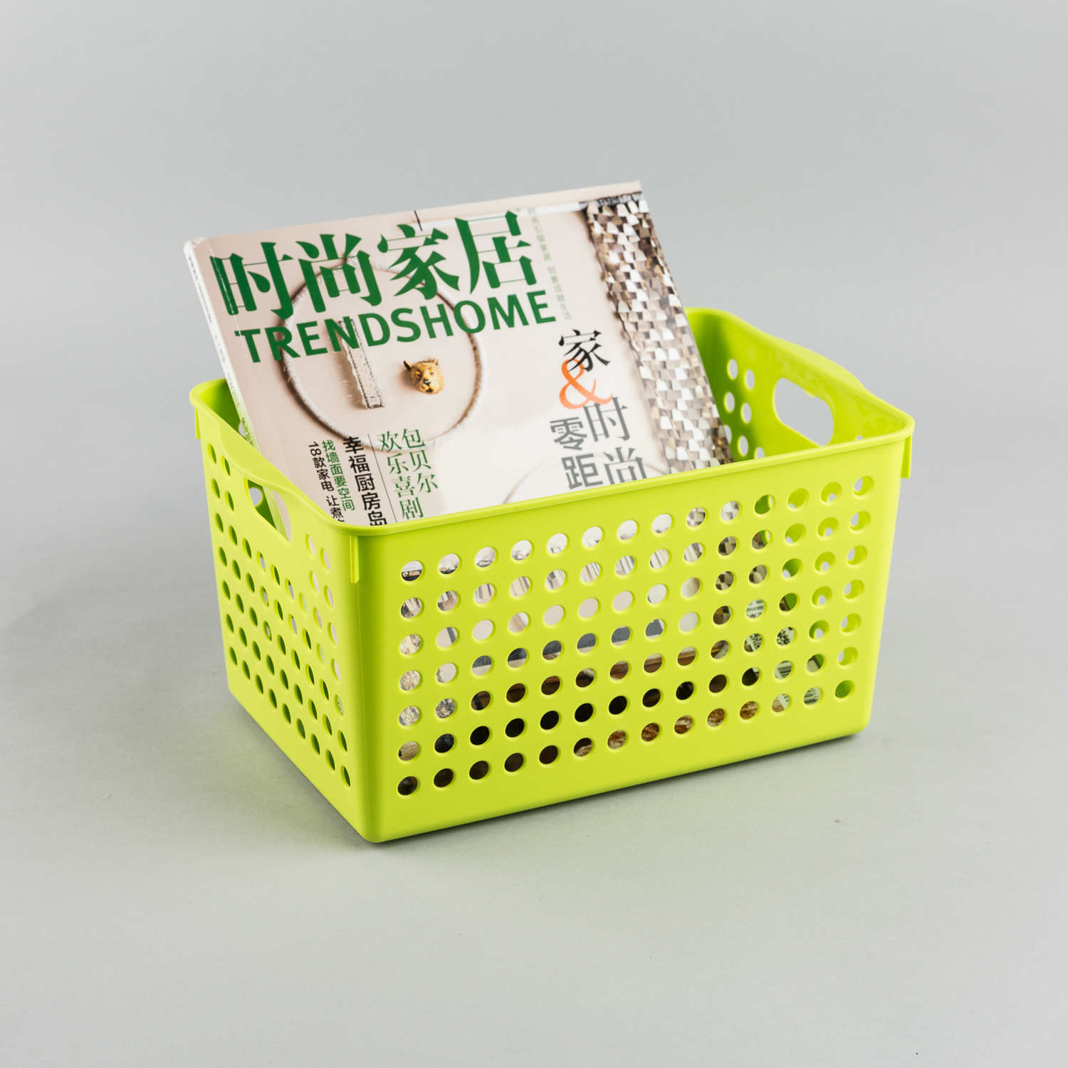 日本原产inomata厨房收纳篮桌面置物篮整理篮储物篮深型 绿色