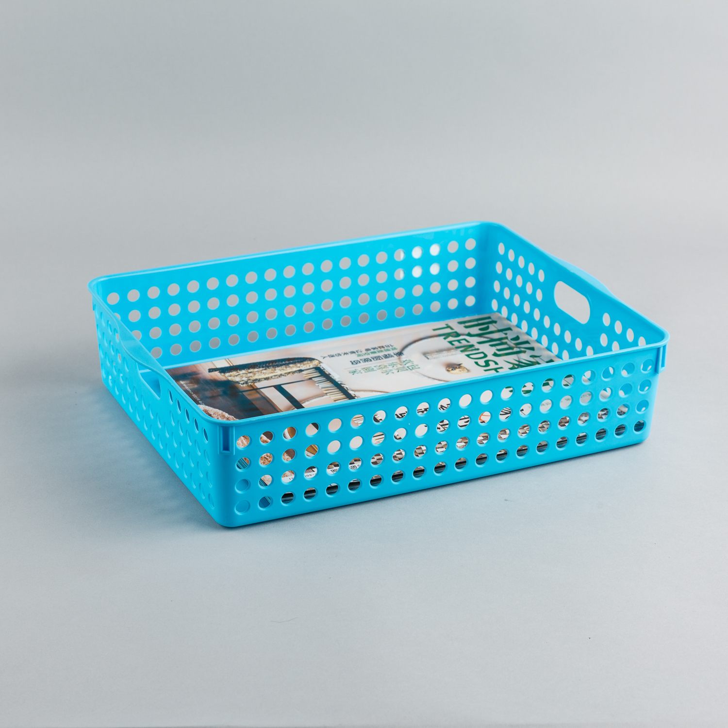 日本原产inomata厨房收纳篮桌面置物篮收纳筐储物篮A4型 蓝色