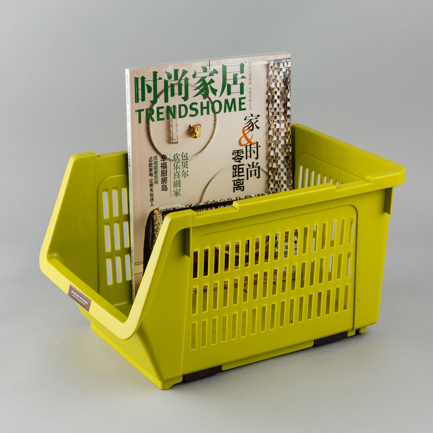 日本原产inomata带滚轮可叠加蔬菜水果收纳篮储物框 绿色