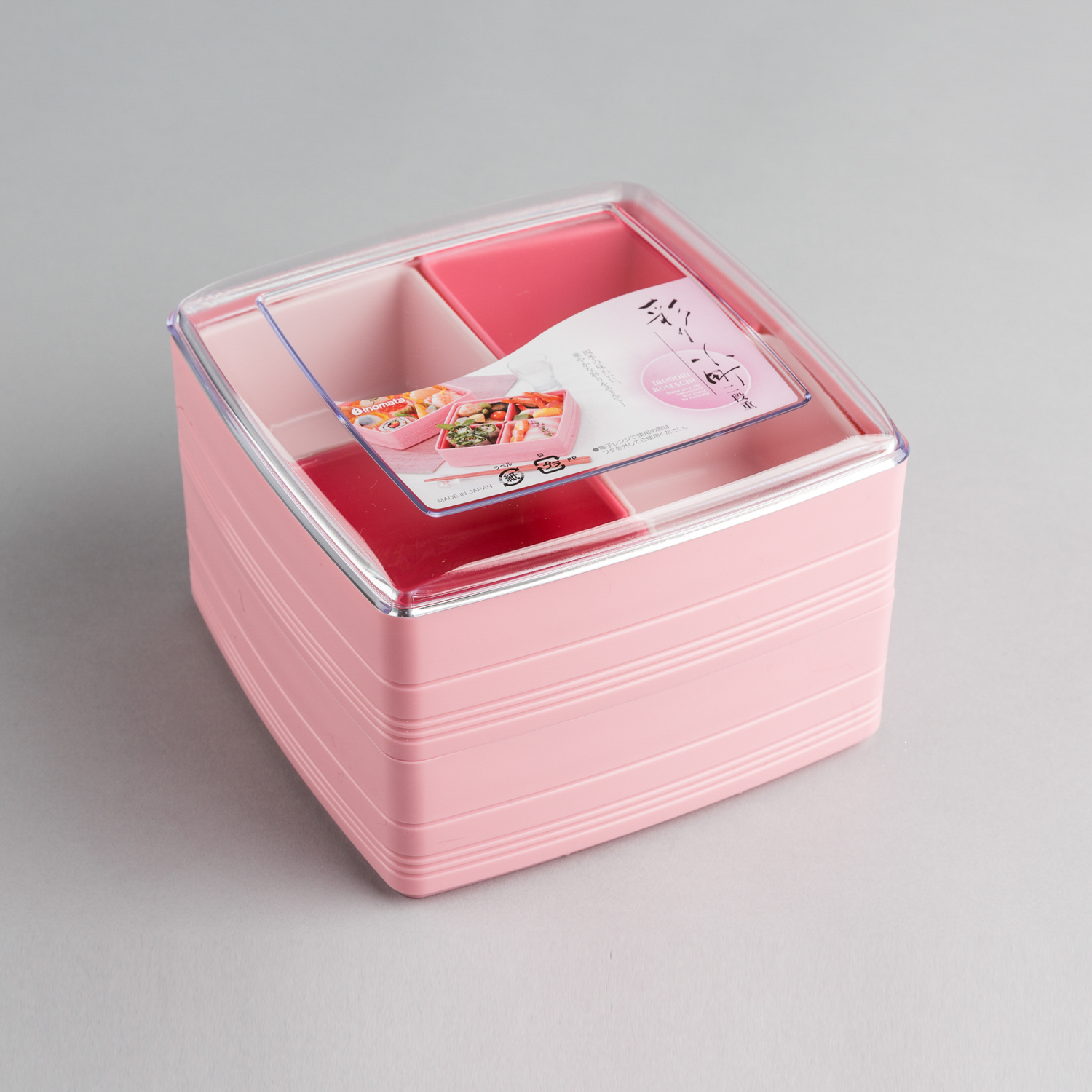 日本原产inomata带分格饭盒彩色双层饭盒保鲜盒便当盒 粉色