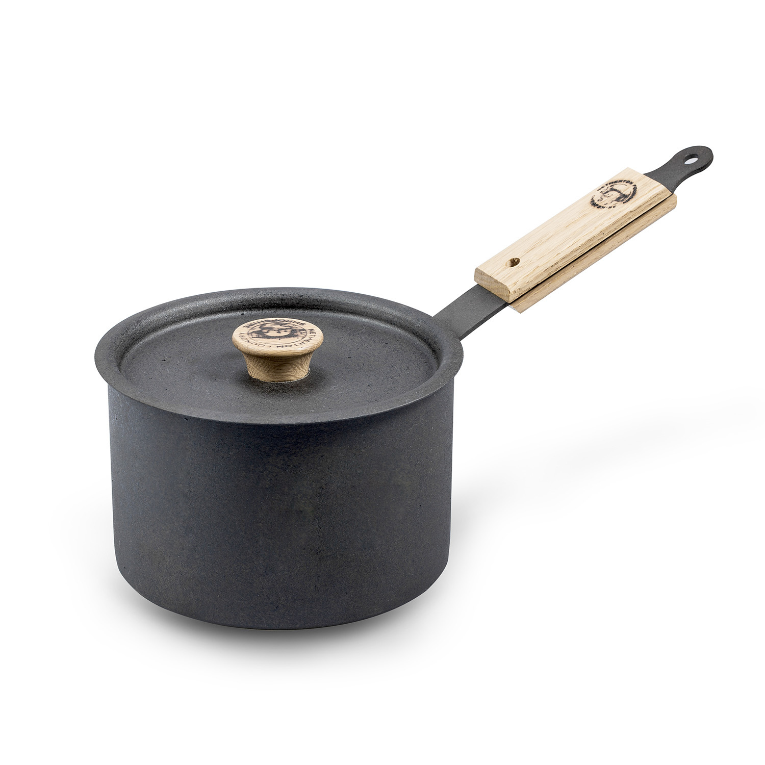 英国原产netherton手工打造铸铁汤锅炖锅奶锅 橡木柄18cm 黑色