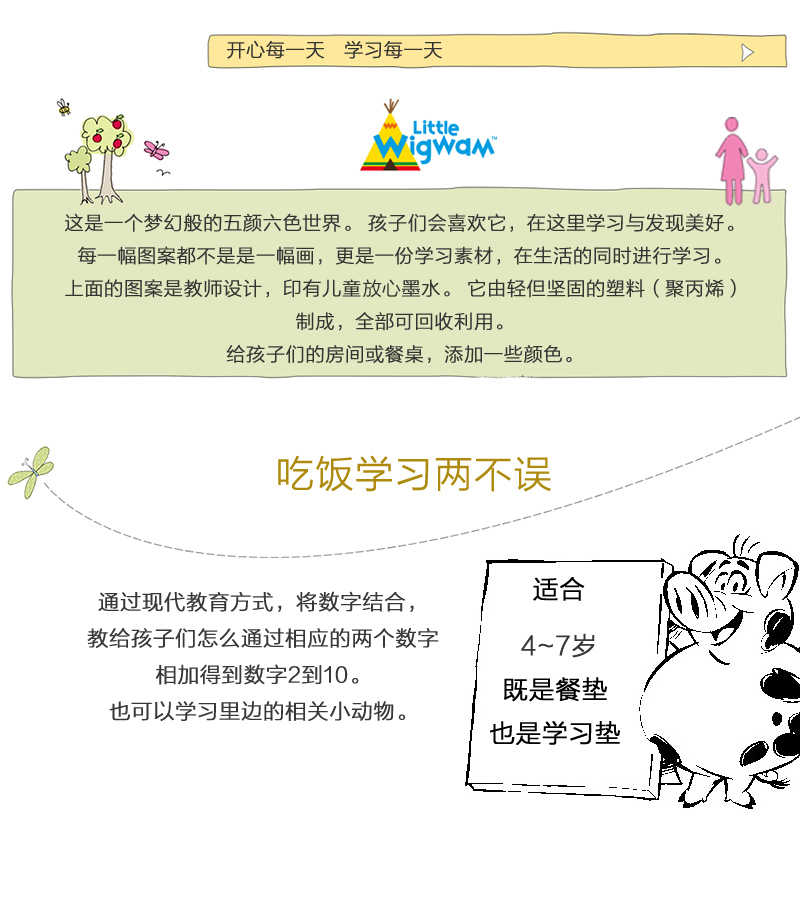 英国原产Little Wigwam图形颜色儿童学习型餐垫 小孩餐垫 彩色