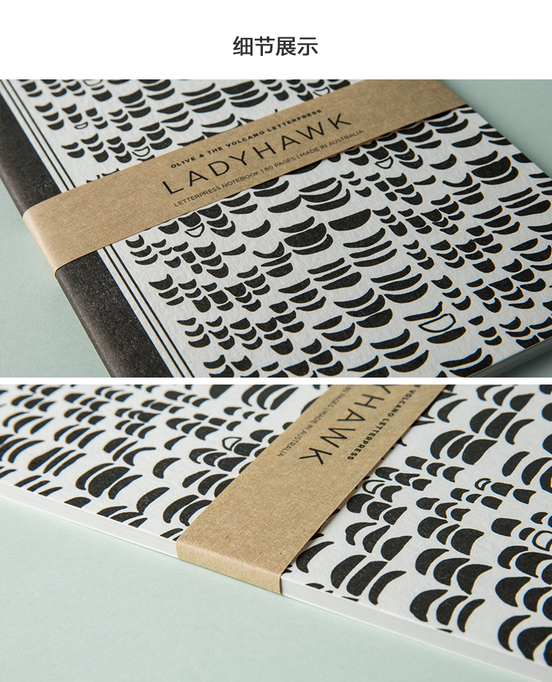 澳大利亚原产O&V凸版印刷笔记本记事本日记本A5(鹰图案) 黑白