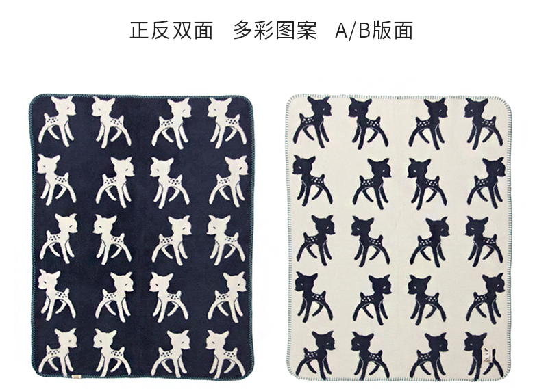 瑞典fabulous goose棉质婴儿毛毯 小鹿斑比 绿色，75*100cm