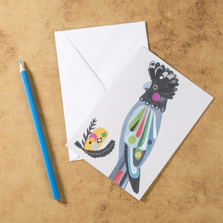 新西兰原产Tikitibu 红尾黑凤头鹦鹉 贺卡明信片创意生日贺卡