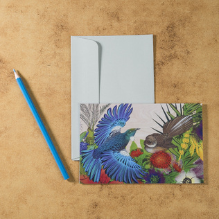 新西兰原产Tikitibu 飞翔的蜜雀明信片创意生日贺卡