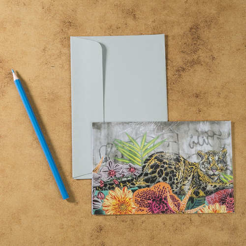 新西兰原产Tikitibu 忧郁的豹  贺卡明信片创意生日贺卡 彩色