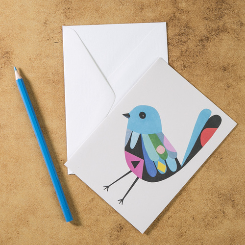 新西兰原产Tikitibu创意贺卡明信片生日贺卡蓝鹩 彩色