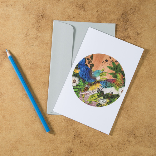 新西兰原产Tikitibu 蜜雀和鸽子 圆形贺卡明信片创意生日贺卡 彩色