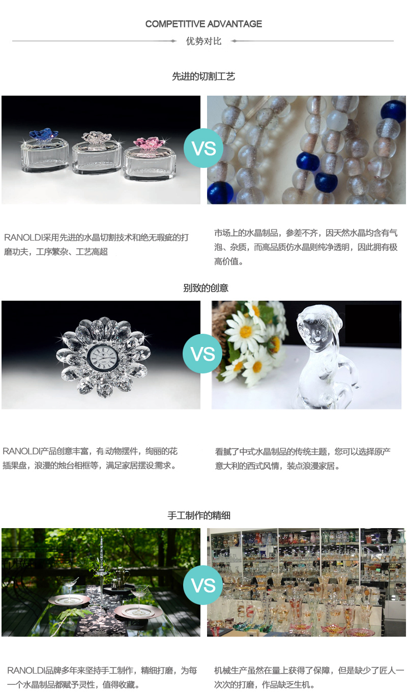 意大利原产Ranoldi水晶摆件 三头水晶烛台 工艺烛台水晶礼品 透明