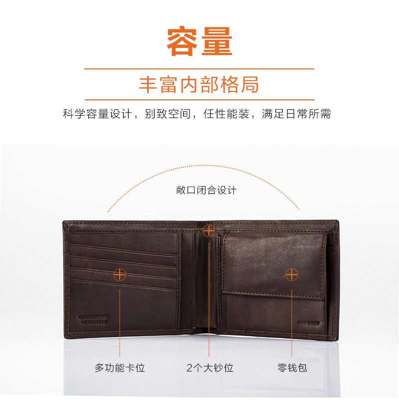 意大利原产andrea cardone牛皮男士短款商务钱夹钱包 棕色