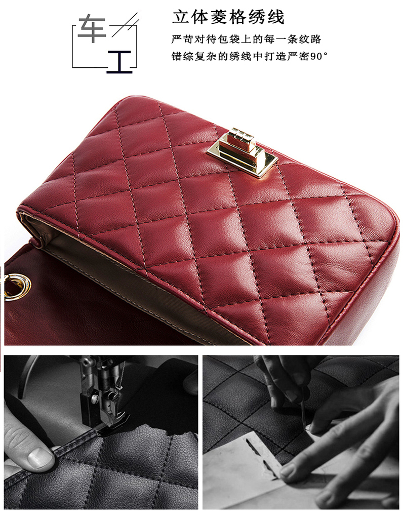 意大利原产andrea cardone 真皮经典菱格挎包 红色