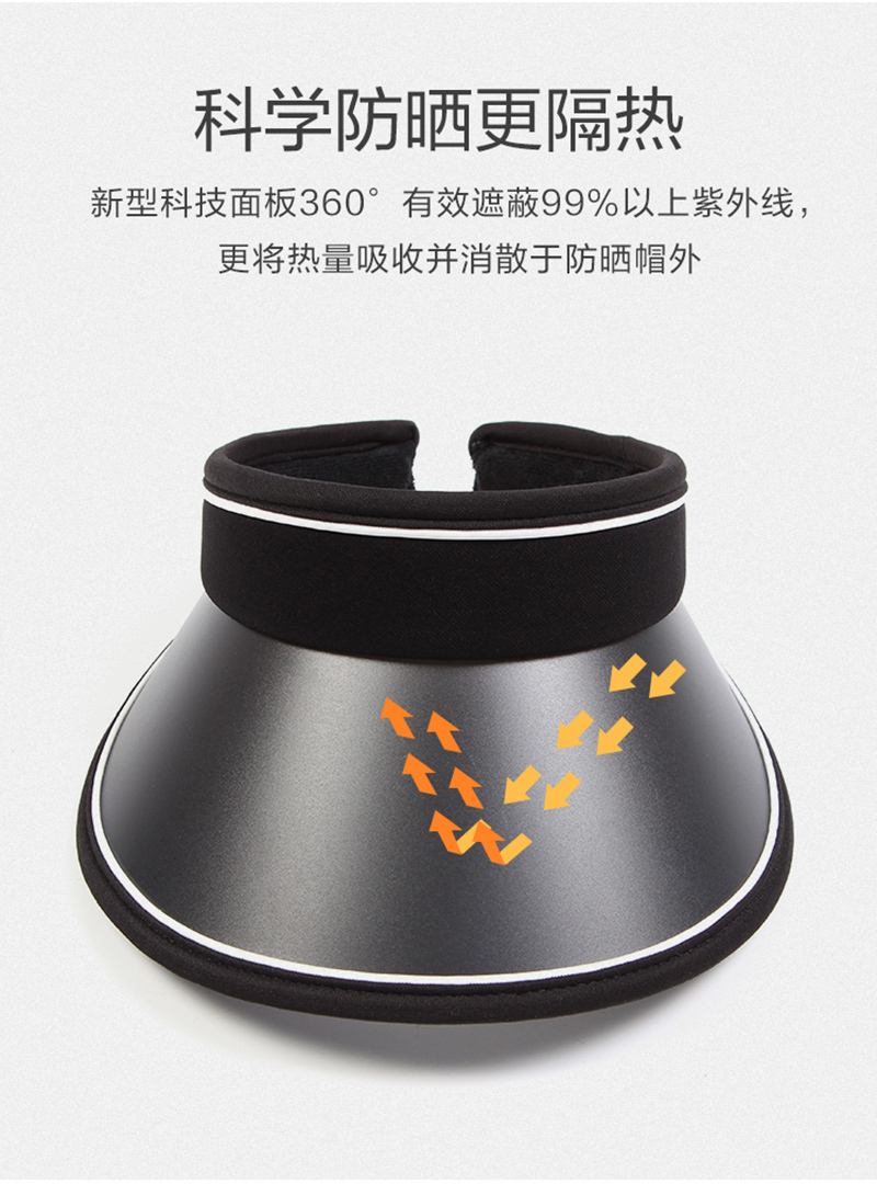 韩国zauo夏季防紫外线户外遮阳帽空顶骑行防晒美边太阳帽 黑色