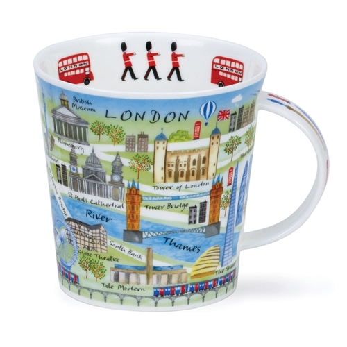 英国DUNOON丹侬骨瓷水杯马克杯Cairngorm杯型伦敦地图 蓝色礼盒