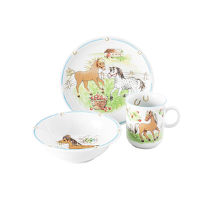 德国原产seltmann Weiden儿童趣味餐具杯碗盘三件套小马驹