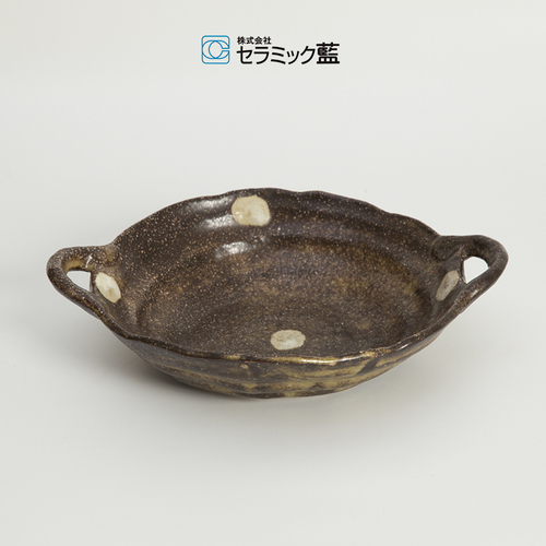 日本原产ceramic 蓝带把手餐碟餐盘 摩卡色