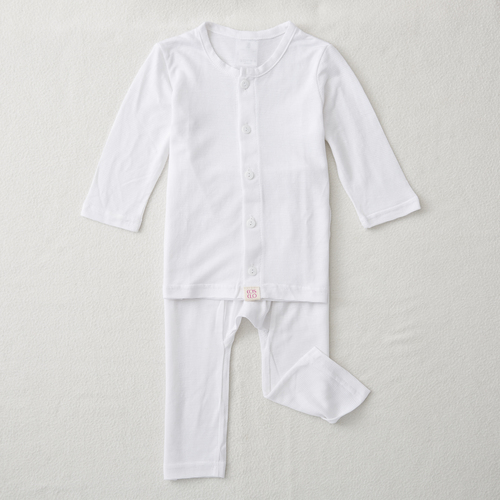 韩国原产COSCLO韩纸婴儿内衣宝宝内衣宝宝服直排扣上衣+裤子 白色