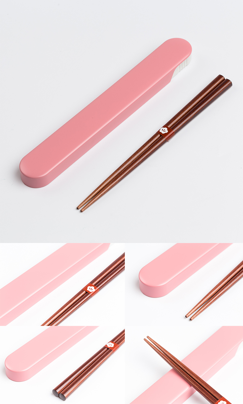 日本原产Prime Nakamura特色和式设计便携木质筷子筷子盒 桃花色