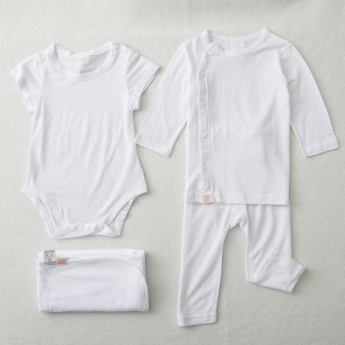 韩国原产COSCLO韩纸婴儿内衣毯子套装斜排上衣裤子连体衣毯子 白色
