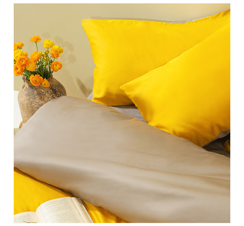 新西兰cria60支长绒棉贡缎双面拼色四件套黄色灰色黄灰四件套被套223m