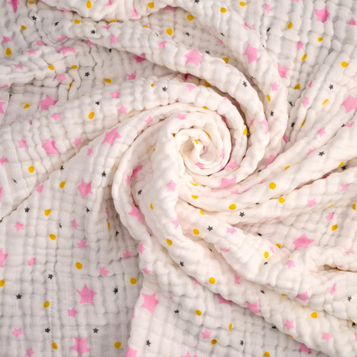 新西兰CRIA儿童六层纱布毛巾被粉色五角星 粉色 M