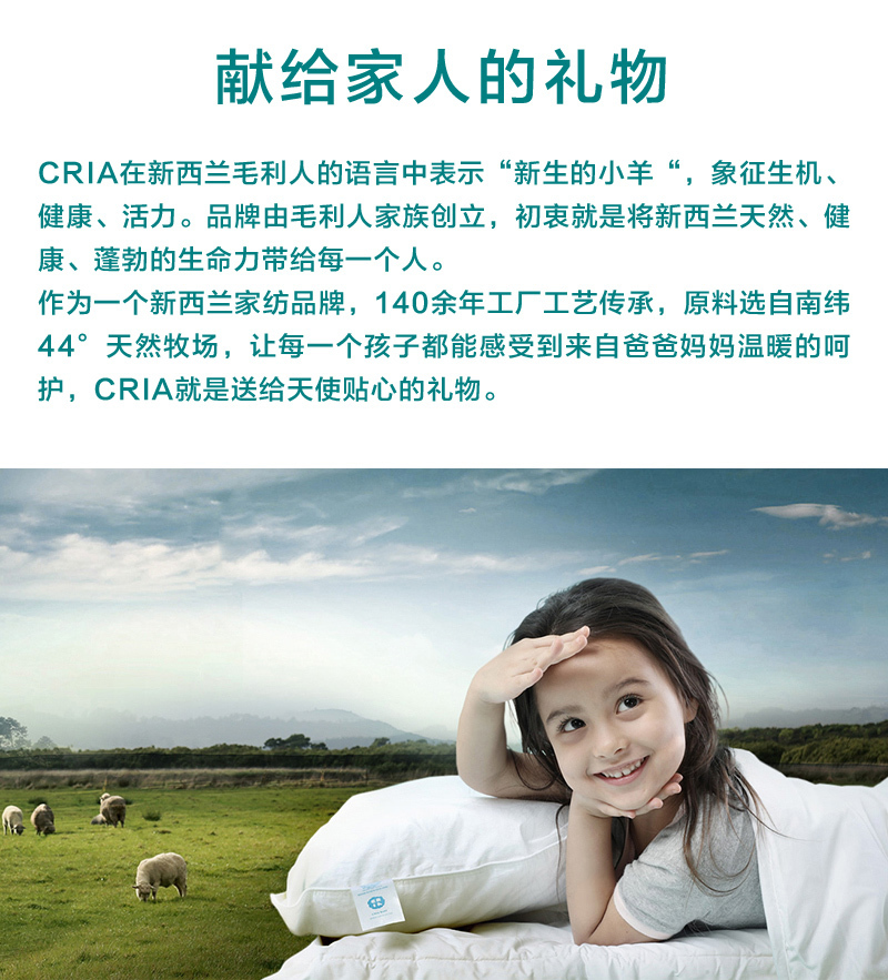 CRIA纯羊毛儿童枕 白色 S