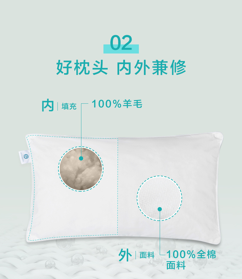 CRIA纯羊毛儿童枕 白色 S