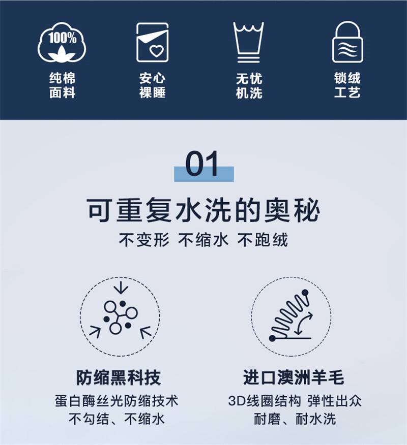 新西兰CRIA 可水洗羊毛春秋被空调被 白色 S