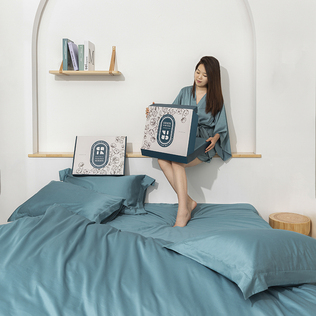 CRIA 100支纯棉贡缎纯色四件套 宾利蓝