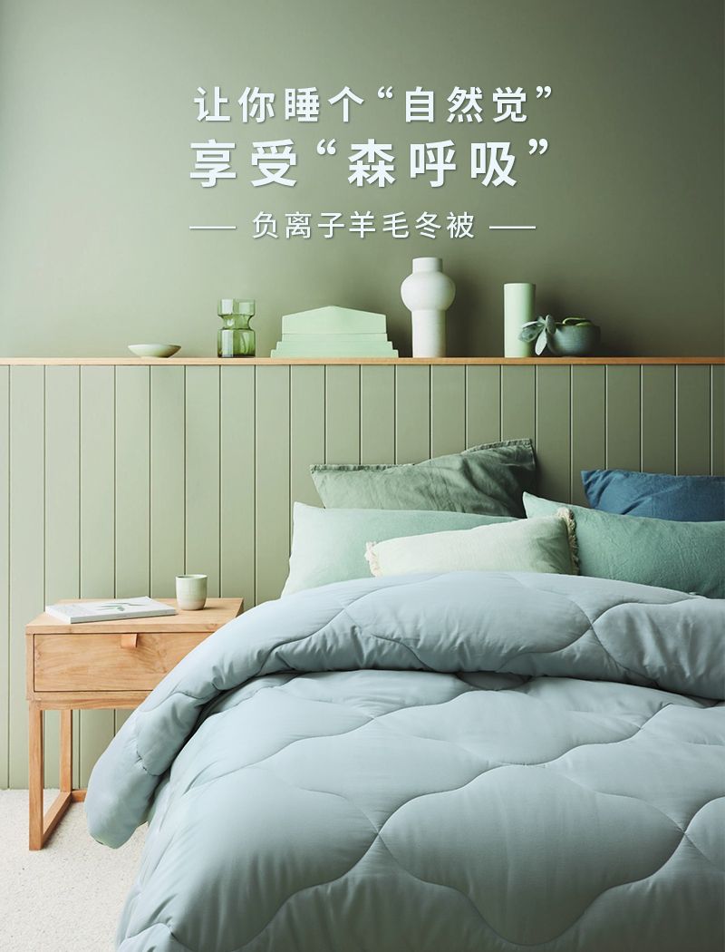 CRIA  负氧离子澳毛冬被430gsm 蓝绿 1.5*2M