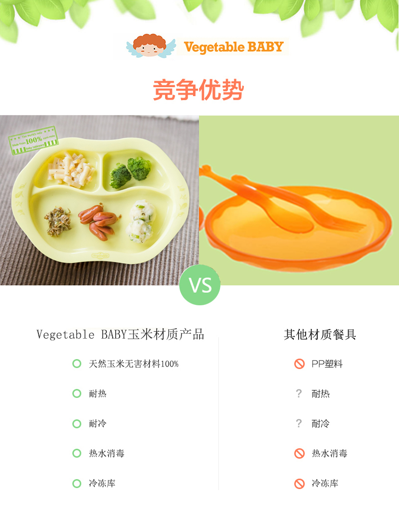 韩国原产vegetable baby分格盘儿童餐具餐盘 黄色