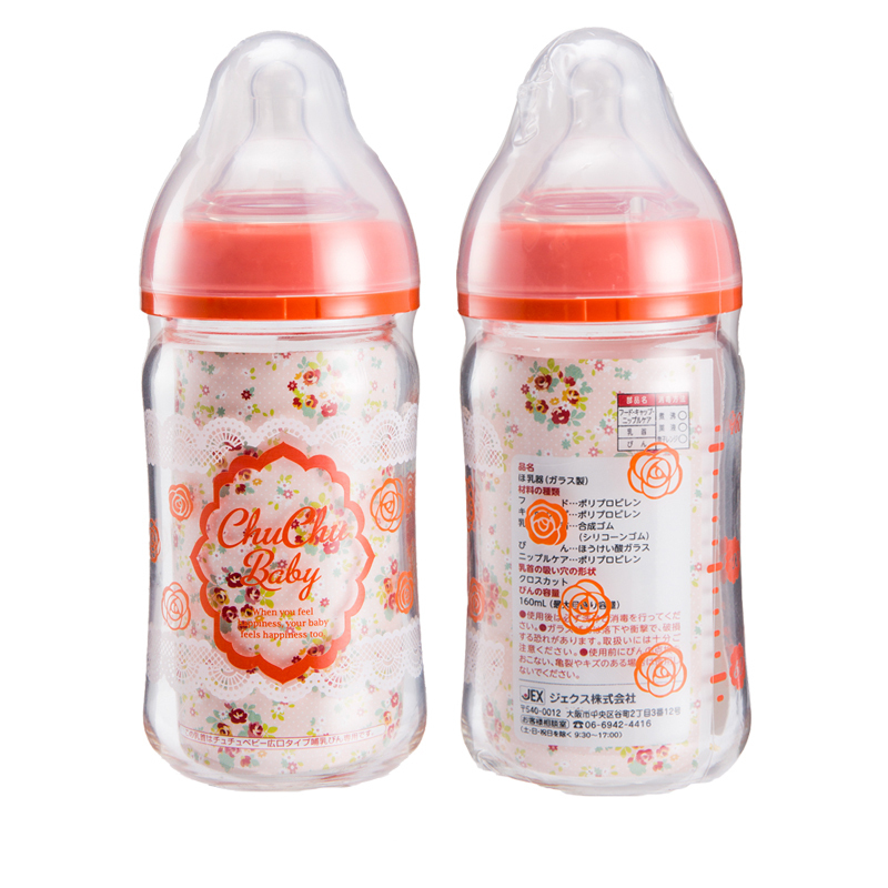 日本原产啾啾baby可爱妈妈玻璃宽口奶瓶（蕾丝）160ML 160 ML