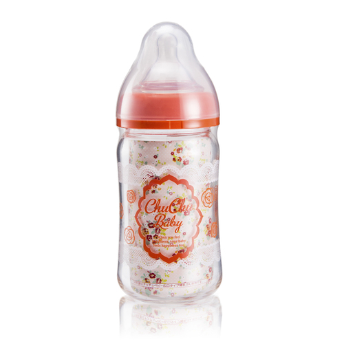日本原产啾啾baby可爱妈妈玻璃宽口奶瓶（蕾丝）160ML 160 ML