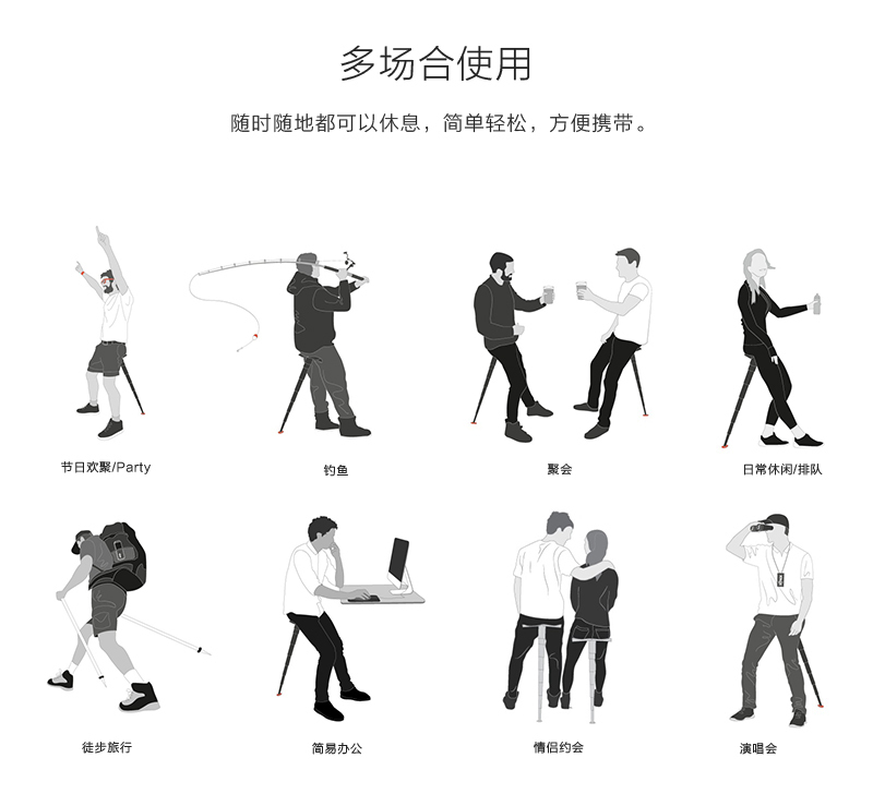 丹麦原产SITPACK便携式户外旅行排队可伸缩折叠椅 黑色 第2代