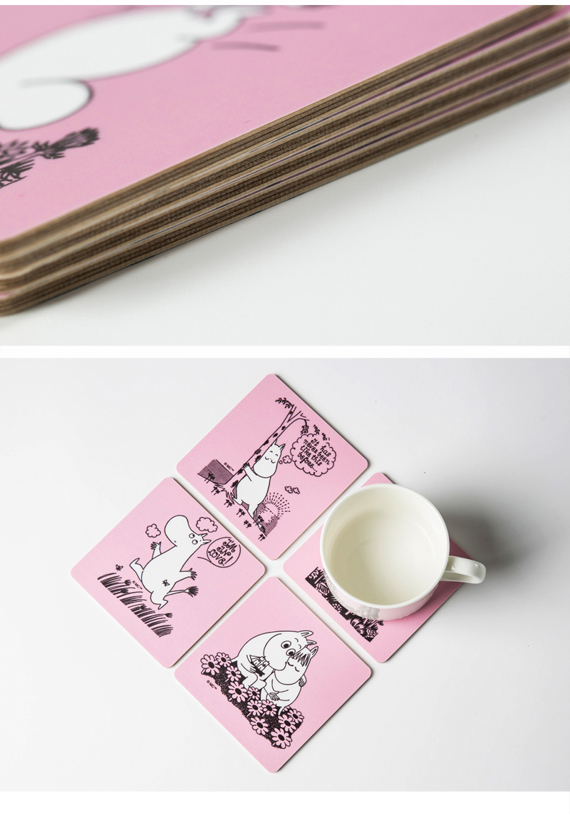 瑞典原产Optodesign 姆明系列桦木茶杯垫隔热垫 4只装罗曼史 彩色