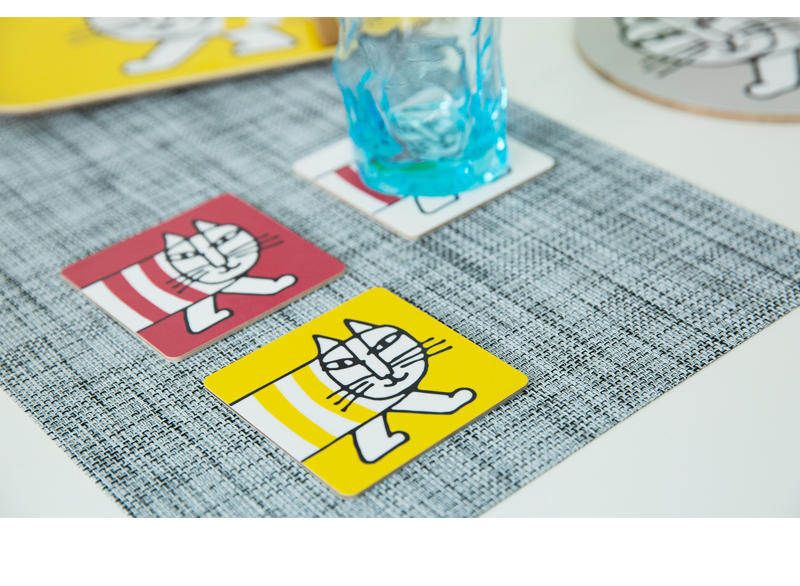 瑞典原产Optodesign 米琪猫系列桦木茶杯垫隔热垫 6只装 多色